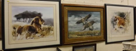 AFTER RAY HARM "Canada Geese in flight", colour print, signed in pencil lower right, limited edition