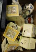 Two boxes of various china ornamental wares including vases, figures, character jug, etc