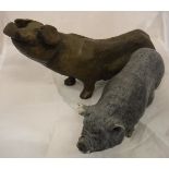 A glazed pottery figure of a pot bellied sow, titled to under belly , unsigned, together with a cast