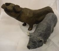 A glazed pottery figure of a pot bellied sow, titled to under belly , unsigned, together with a cast