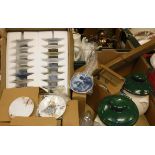 Four boxes of various china wares to include collector's plates, Jasper ware pot and lid, dolphin