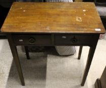 A 19th Century mahogany two drawer side table on square section supports