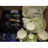 A box of various china wares including a Royal Albert plate "January", together with cups and