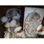 Three boxes containing various china including Lladro figure, two figures of balloon sellers,