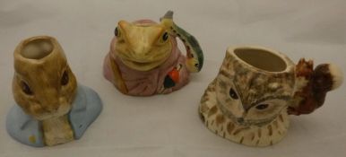 A collection of John Beswick Beatrix Potter miniature mugs including Old Mr Brown 1987, Peter Rabbit