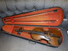 A violin bearing Stradivarius label to interior,
