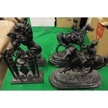 A pair of circa 1900 black painted Spelter figures of Boer War Cavalry Officers on horseback,