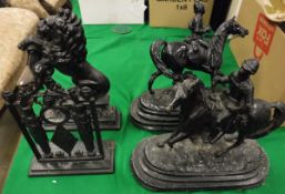 A pair of circa 1900 black painted Spelter figures of Boer War Cavalry Officers on horseback,