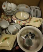 A box of various china including Chintz ware cheese dish and cover and fruit bowl, Continental