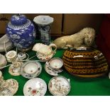 A collection of various pottery and porcelain to include Delft vase with floral decoration,