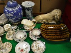 A collection of various pottery and porcelain to include Delft vase with floral decoration,