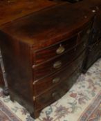 A Victorian mahogany bow front chest, the plain top above two short and three long drawers with