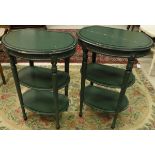 A pair of modern painted three tier bedside tables, cane seated bedroom chair, Victorian dressing