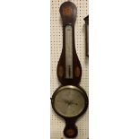A 19th Century mahogany and marquetry inlaid barometer/thermometer - the alcohol thermometer with