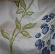 Three pairs of Montgomery lined curtains, the white ground set with fruiting branches,