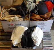 Three boxes of assorted sports clothing to include Schoeffel, Ralph Lauren, Golfino,