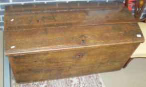 An oak dome topped blanket chest with painted decoration to the front marked "JKE DG Anno 1797",