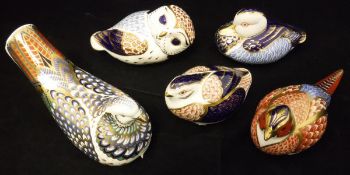 A collection of five Royal Crown Derby bird figures including Millennium Dove for Govier's of