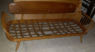 An Ercol light elm studio couch/sofa with elm back and beech frame CONDITION REPORTS
