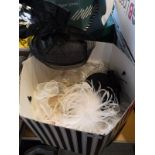A Celine Robert sinamay black hat together with a Failsworth black hat, two cream fascinators,