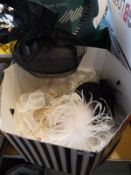 A Celine Robert sinamay black hat together with a Failsworth black hat, two cream fascinators,