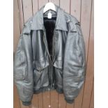 A Challenge black leather jacket with detatchable fake fur collar