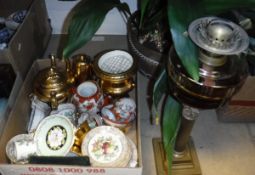 A box of mixed china wares to include a Royal Worcester gilt decorated tea and coffee pot,