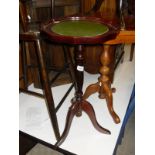 A child's high chair, two reproduction wine tables and an oak corner wall hanging corner cupboard,