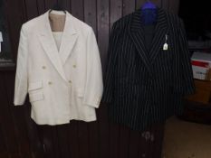 A gents cream linen suit together with a pinstripe jacket and two pairs of trousers,