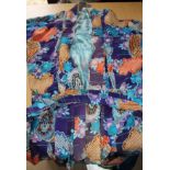 An early 20th Century style crepe and silk lined kimono dressing robe with printed jungle fowl and