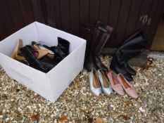 A box of assorted shoes and boots to include Russell & Bromley, Hobbs, Carvela etc.