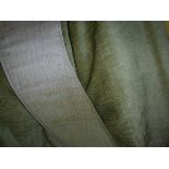 Two pairs of interlined curtains of chenile type plain green fabric and one pair of tie-backs