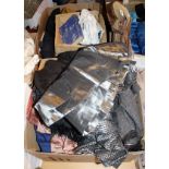 A box containing various vintage 1950's and other mainly plain evening dresses etc