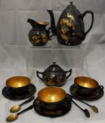 A Chinese lacquered teaset, Ling King An Yukee Ware of Foochow , China,