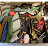 Two boxes of assorted handbags and a box of assorted belts CONDITION REPORTS Various