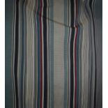 Two pairs of woven silk lined curtains of striped red, cream,