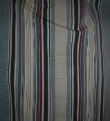 Two pairs of woven silk lined curtains of striped red, cream,