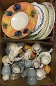 Two boxes of miscellaneous china wares to include a Royal Doulton part tea service decorated with