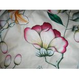 A pair of cotton lined curtains, the plain ground set with vibrant pink,