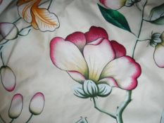 A pair of cotton lined curtains, the plain ground set with vibrant pink,