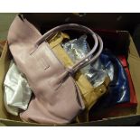 A box of assorted handbags to include L K Bennett, Maxmara,