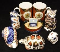 A collection of five Royal Crown Derby Japan pattern animal figures including: Tortoise pottery