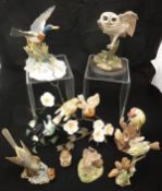 A collection of various bird figures including Capodimonte figure of "Alighting Mallard",