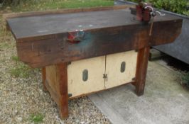 A pine work bench with Record bench vice