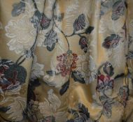 Two pairs of cotton lined curtains, the gold ground set with red,