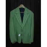 A 1960's "Mr Fish" gentleman's jacket of striped green and cream colour and multi coloured lining