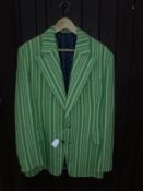 A 1960's "Mr Fish" gentleman's jacket of striped green and cream colour and multi coloured lining