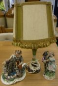A hunt decorated pottery 'beer pump handle' table lamp,