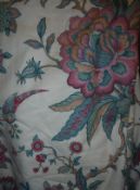 A pair of cotton interlined curtains, the cream ground with floral sprays,