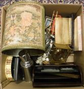 Two box with contents of miscellaneous items to include brass carriage clock by Estyma,